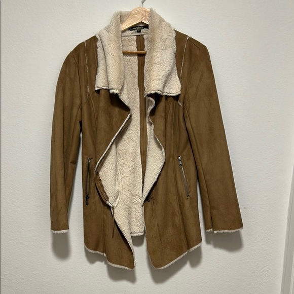 Love Stitch Jackets & Blazers - Lovestitch Faux Suede Zip Drapey Asymmetrical Jacket Faux Fur Lined Small